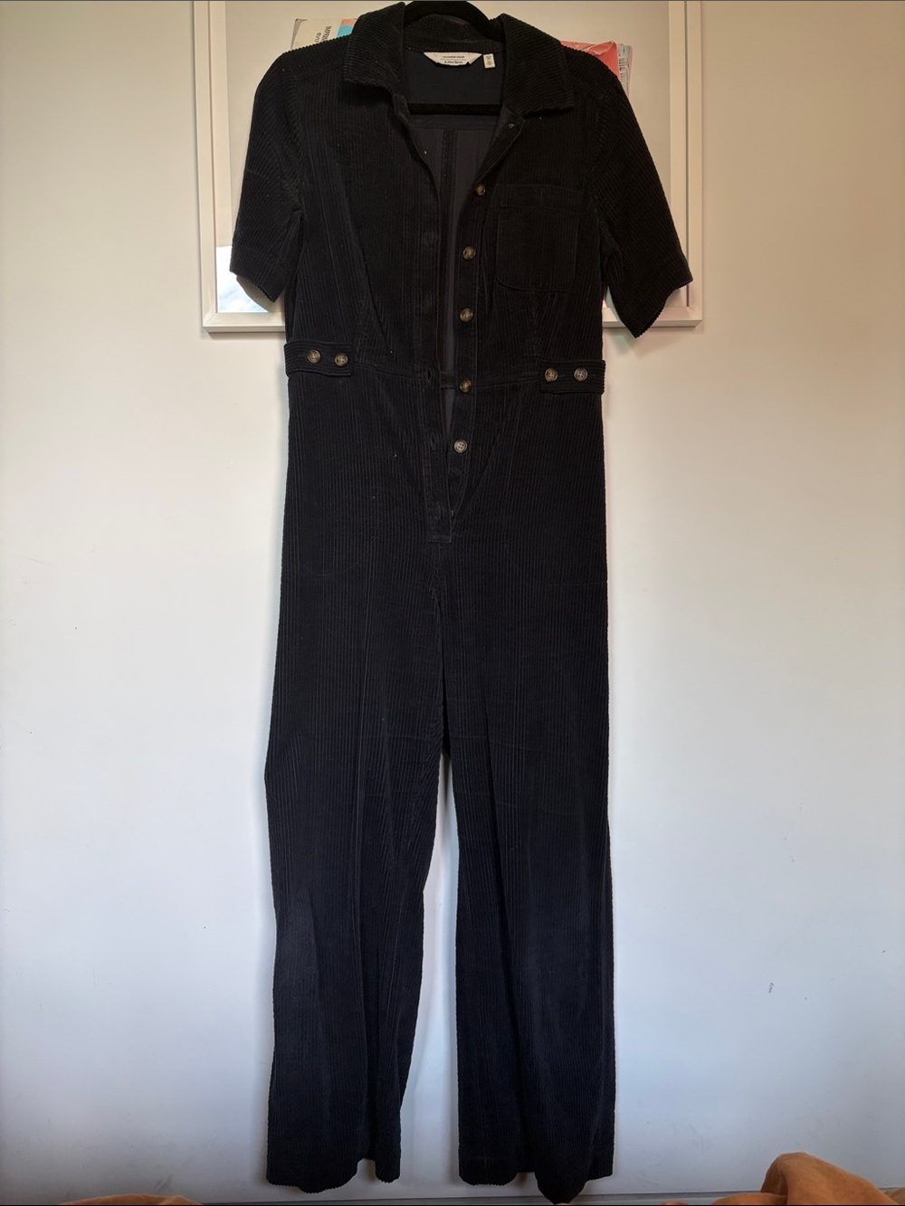 Dark Navy Corduroy Short-Sleeve Jumpsuit